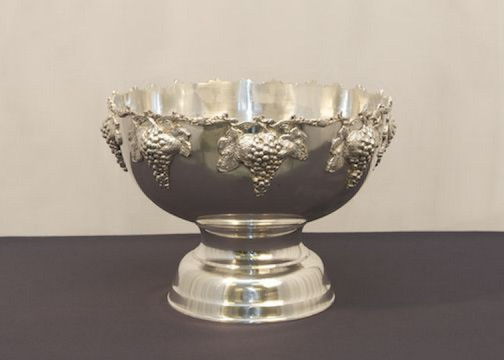 Silver Punch Bowl With Grape Motif